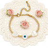 Summer Natural Shell Heart & Evil Eye & Brass Round Beaded Bracelets with Stainless Steel Chains NH4059-3