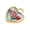 Brass Enamel & Natural Pearl Heart with Rose Flower Pendants KK-K351-49G-02-2