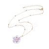 Glass Beaded Flower Pendant Necklace with Satellite Chain NJEW-JN03843-5