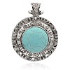 Antique Silver Plated Flat Round Alloy Synthetic Turquoise Chandelier Components Links PALLOY-J183A-01AS-1