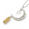 Natural Topaz Jade Bullet with Alloy Moon and Star Pendant Necklace NJEW-JN03912-04-5