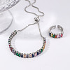 Chic Rectangle Brass Rhinestone Slider Bracelets & Cuff Rings Sets for Daily Wear VC3129-3-1