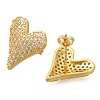 Rack Plating Heart Brass Pave Clear Cubic Zirconia Stud Earrings EJEW-I310-03G-1