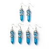 Synthetic Turquoise Bullet with Flower Dangle Earrings EJEW-G300-02P-08-1
