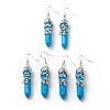 Synthetic Turquoise Bullet with Flower Dangle Earrings EJEW-G300-02P-08-1
