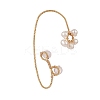 Natural Rose Quartz & Pearl Braided Flower Cuff Earrings EJEW-JE04957-02-2