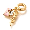 Brass Enamel Letter & Rose Flower European Dangle Charms KK-U048-05G-01-2