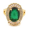 Oval Rack Plating Brass Micro Pave Cubic Zirconia Open Cuff Rings for Women RJEW-S392-01G-A-2