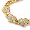 Brass Micro Pave Clear Cubic Zirconia Triple Heart Cuban Link Chains Bracelets for Women BJEW-M322-05G-B-2