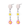 Flower Enamel Long Dangle Stud Earrings EJEW-N049-02A-1