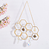 Brass Honeycomb & Yellow Quartz Chip Pendant Decorations HJEW-WH0069-33-4