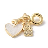 Brass Micro Pave Clear Cubic Zirconia Paw Print Bone Heart European Dangle Charms KK-P292-10G-2