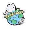 White Cat with Earth Enamel Pins JEWB-L024-02EB-03-1