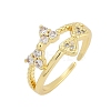 Rack Plating Bowknot Brass Micro Pave Clear Cubic Zirconia Cuff Rings for Women RJEW-M028-62G-2