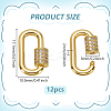 6Pcs Brass Micro Pave Clear Cubic Zirconia Screw Carabiner Lock Charms ZIRC-ME0001-07-2