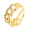 Curb Chains Shape Brass Open Cuff Rings with Cubic Zirconia RJEW-Q781-04G-1