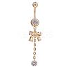 Piercing Jewelry Real 18K Gold Plated Brass Rhinestone Bowknot Navel Ring Belly Rings AJEW-EE0001-67-1