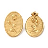 Ion Plating(IP) 304 Stainless Steel Oval with Flower Stud Earrings EJEW-C114-26G-1