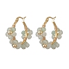 Flower Brass & Natural Green Aventurine Hoop Earrings EJEW-TA00781-03-2