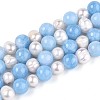 Dyed Natural White Jade Round & Natural Cultured Freshwater Pearl Grooved Potato Beads Strands PEAR-N019-01-2