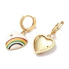 Heart with Rainbow Real 18K Gold Plated Brass Dangle Hoop Earrings EJEW-L268-042G-03-2