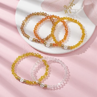 5Pcs Glass & Brass & Acrylic Beaded Stretch Bracelets Set BJEW-JB09677-03-1