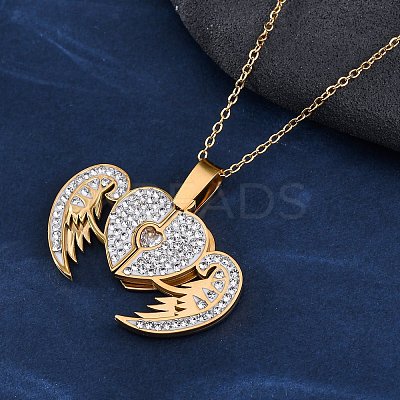 304 Stainless Steel Polymer Clay Crystal Rhinestones Openable Pendant Necklaces for Women NJEW-Z065-09G-1