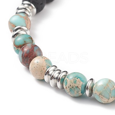 Natural Imperial Jasper(Dyed) & Lava Rock Braided Bead Bracelet BJEW-TA00188-03-1
