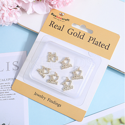 8Pcs Mother's Day Rack Plating Brass Charms KK-BBC0013-94-1