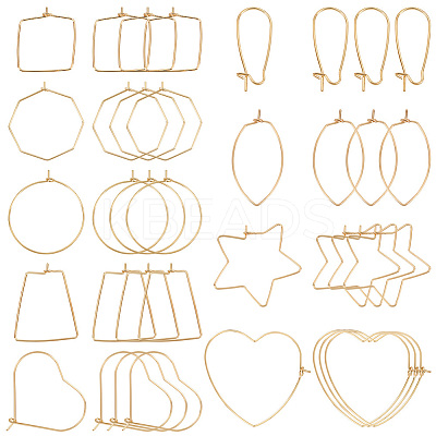 36pcs 9 style Brass Hoop Earring Findings KK-PH0005-99-1