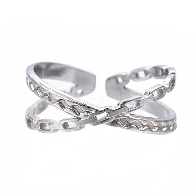 Non-Tarnish 304 Stainless Steel Criss Cross Open Cuff Ring RJEW-T023-11P-1