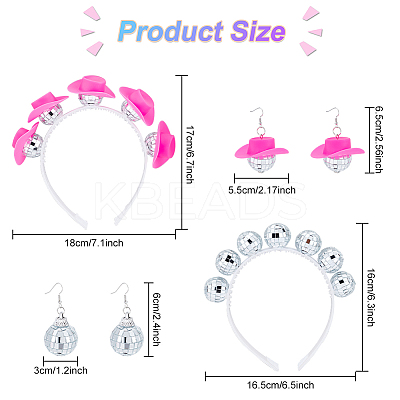 Bling Glass Disco Ball & Plastic Cap 2 Pairs Dangle Earrings & 2Pcs Hair Band SJEW-AN0001-07-1