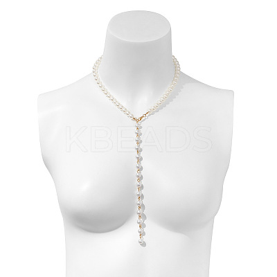 Alloy & White Imitation Pearl Round Beaded Link Chain Y Necklaces for Women FS-WG05D33-01-1