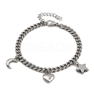 316 Surgical Stainless Steel Moon Heart Star Charm Bracelets BJEW-C125-11P-1