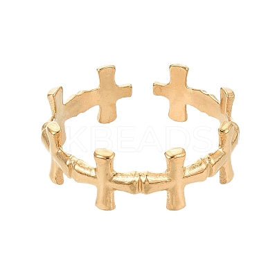 Ion Plating(IP) 304 Stainless Steel Cross Open Cuff Ring for Women RJEW-K245-26G-1