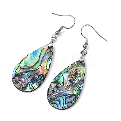 Teardrop Natural Paua Shell Dangle Earrings for Women EJEW-JE07135-1