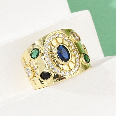 Brass Micro Pave Cubic Zirconia Adjustable Cuff Rings for Women RJEW-C129-10G-1