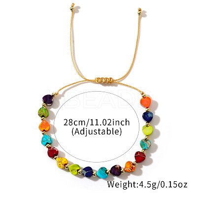 Pride Month Rainbow Heart Resin & Brass Beads Braided Bead Bracelets for Women KI7192-1