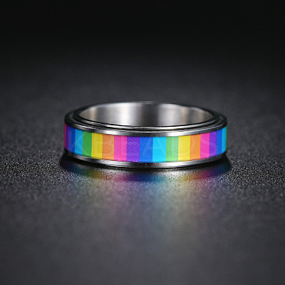 Rainbow Color Pride Flag Enamel Rectangle Rotating Ring RABO-PW0001-038D-1