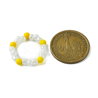 Round Synthetic Turquoise with Glass Seeded Beaded Stretch Rings for Women RJEW-JR00707-05-1
