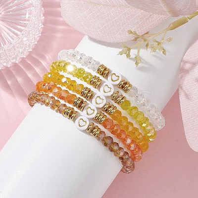 5Pcs Glass & Brass & Acrylic Beaded Stretch Bracelets Set BJEW-JB09677-03-1