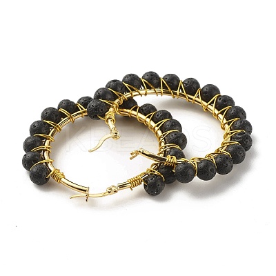 Natural Lava Rock Beaded Hoop Earrings for Women EJEW-C003-03A-RS-1