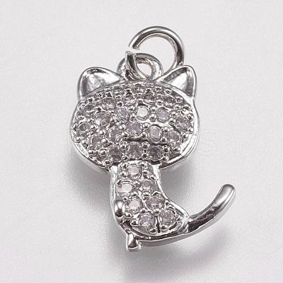 Brass Micro Pave Cubic Zirconia Kitten Charms ZIRC-E147-42P-1