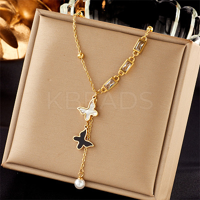 304 Stainless Steel Cubic Zirconia Pendant Necklaces FS-WG8DFC4-01-1