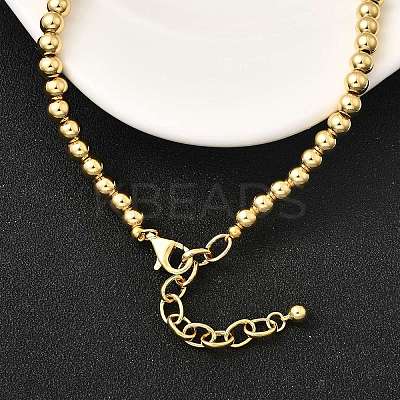 Brass Micro Pave Clear Cubic Zirconia Round Beaded Necklaces for Women NJEW-K392-17G-1