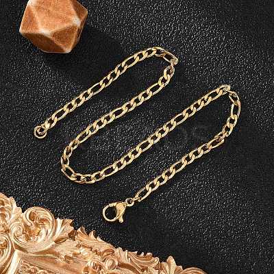 Ion Plating(IP) 304 Stainless Steel Figaro Chain Bracelets BJEW-L634-04A-G-1
