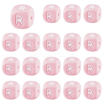 20Pcs Pink Cube Letter Silicone Beads 12x12x12mm Square Dice Alphabet Beads with 2mm Hole Spacer Loose Letter Beads for Bracelet Necklace Jewelry Making JX435R-1