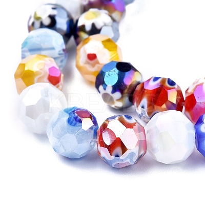 Faceted Round Handmade Millefiori Glass Beads Strands X-LK-R004-41-1