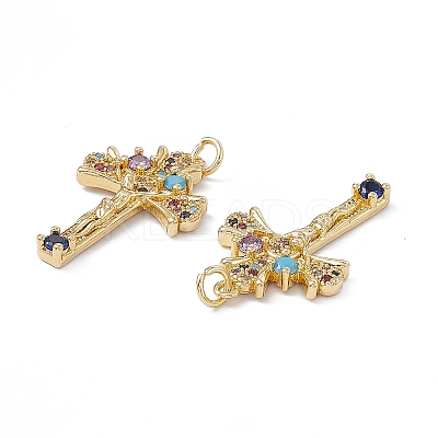 Brass Colorful Cubic Zirconia Pendants KK-E068-VA026-2-1
