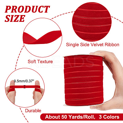 3 Rolls 3 Colors Single Face Velvet Ribbon SRIB-AR0001-09-1